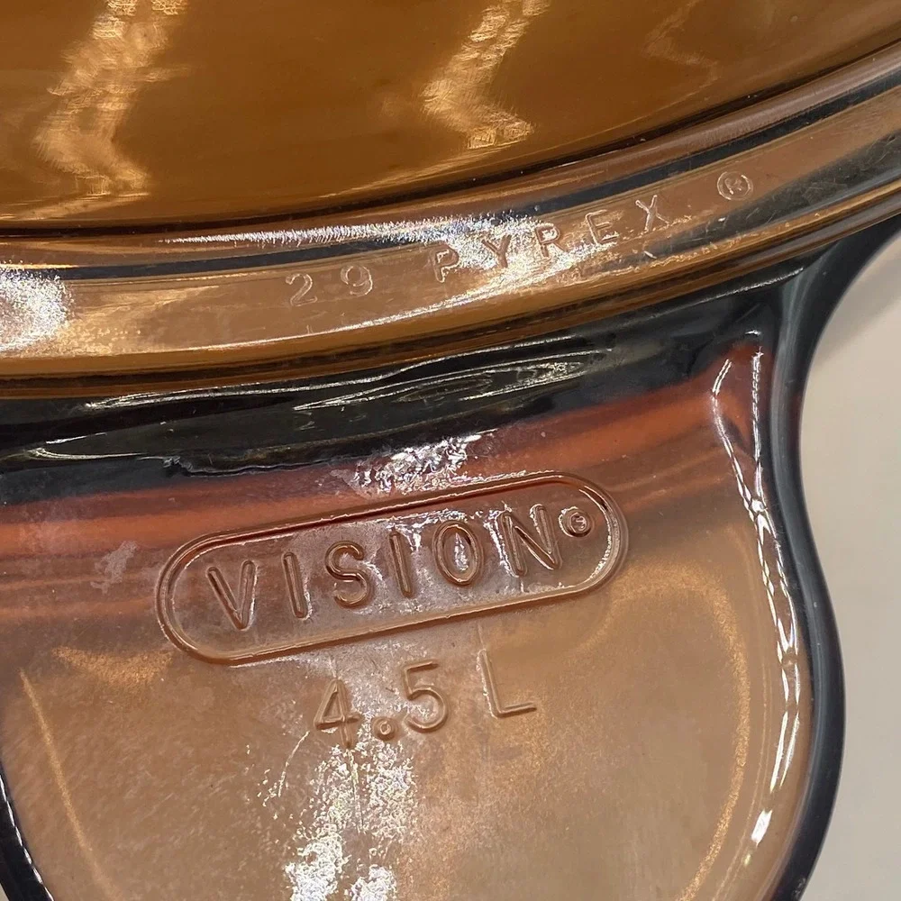 Corning Vision Amber Glass 4.5L Dutch Oven Stock Pot Pyrex Lid USA Vintage Brown